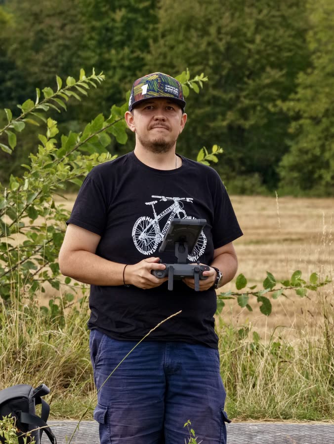 Tonda — pilot dronů s ovladačem v ruce